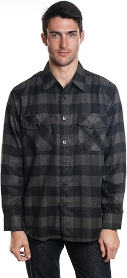 YAGO Men's Outdoor Long Sleeve Flannel Plaid Button Down Shirt
