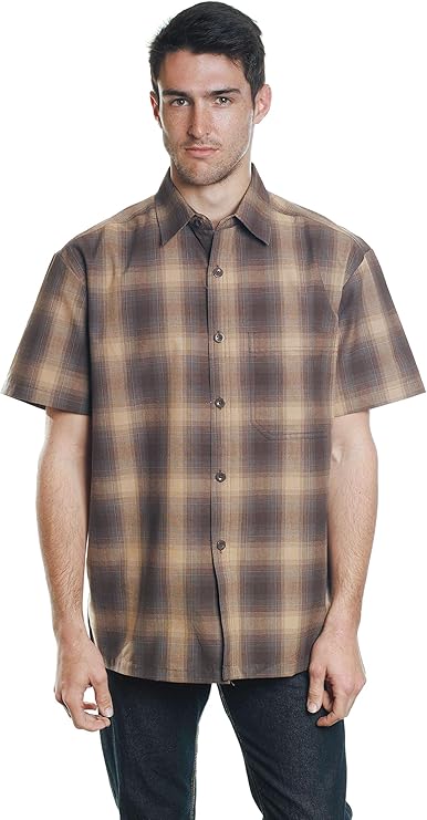 YAGO Men's Casual Checkered Relaxed Fit Button Up Short Sleeve Work Shirt