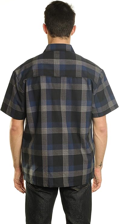 YAGO Men's Casual Checkered Relaxed Fit Button Up Short Sleeve Work Shirt