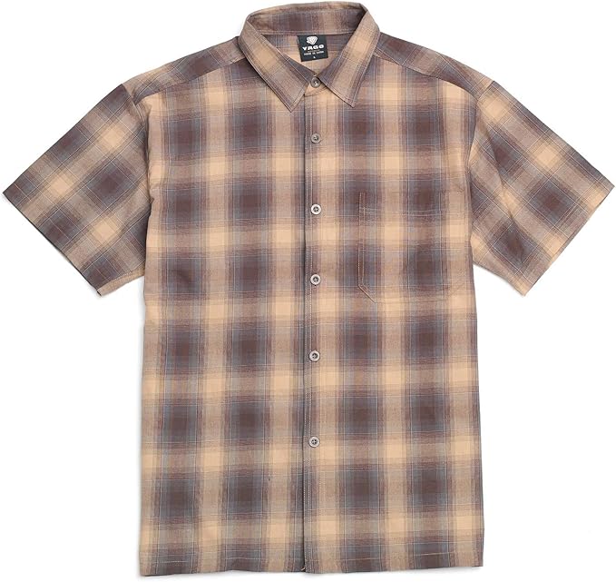 YAGO Men's Casual Checkered Relaxed Fit Button Up Short Sleeve Work Shirt