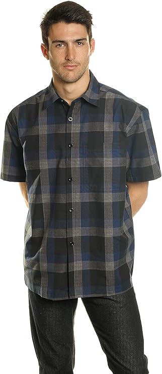 YAGO Men's Casual Checkered Relaxed Fit Button Up Short Sleeve Work Shirt