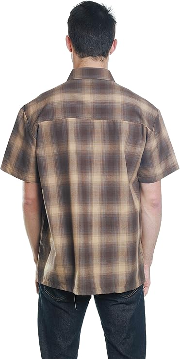 YAGO Men's Casual Checkered Relaxed Fit Button Up Short Sleeve Work Shirt